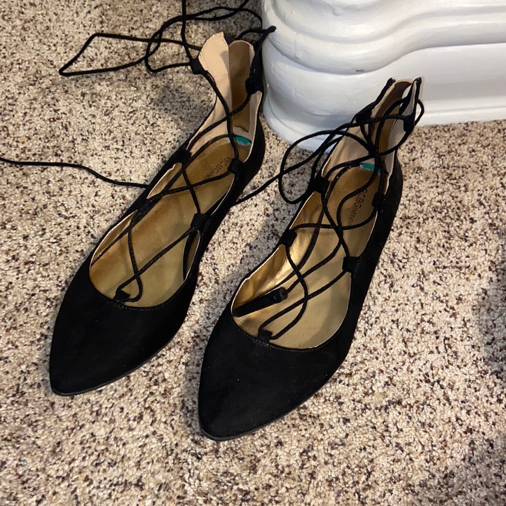 Black tie up flats